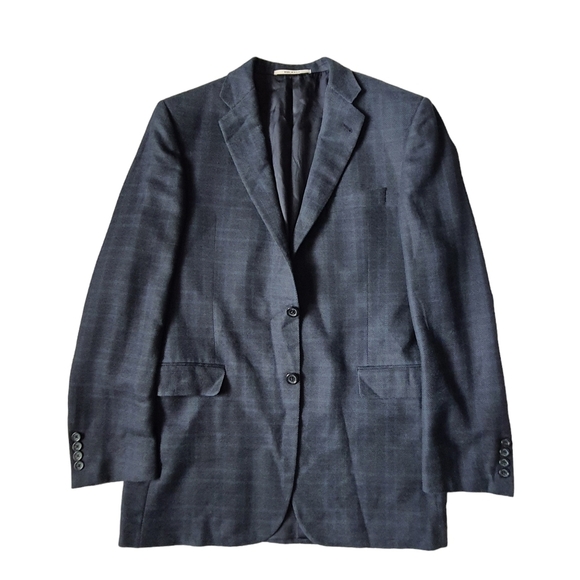 Burberry London Navy Bond Street Mens Plaid Sport Coat Silk Wool Size 42L USA